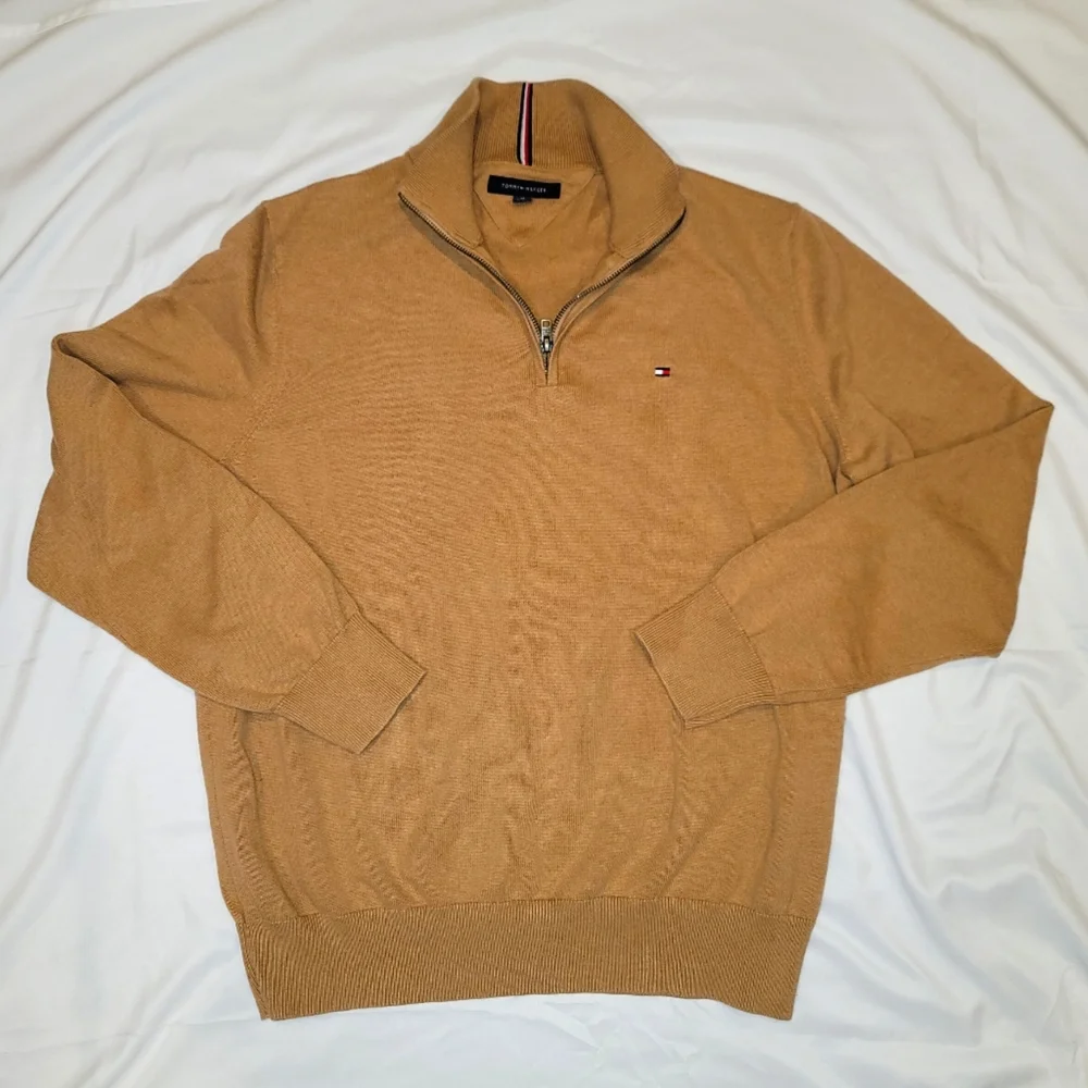 Tommy Hilfiger XL Tan 1/4 Zip Pullover Sweater - Picture 1 of 5